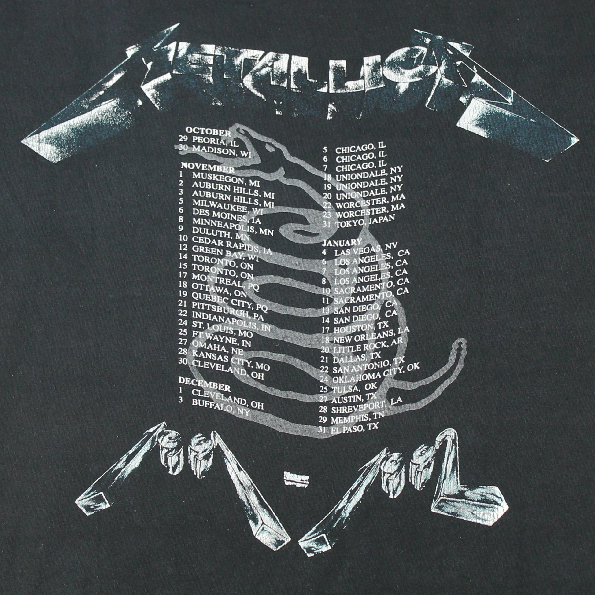 metallica black album us tour 1991 shirt xl